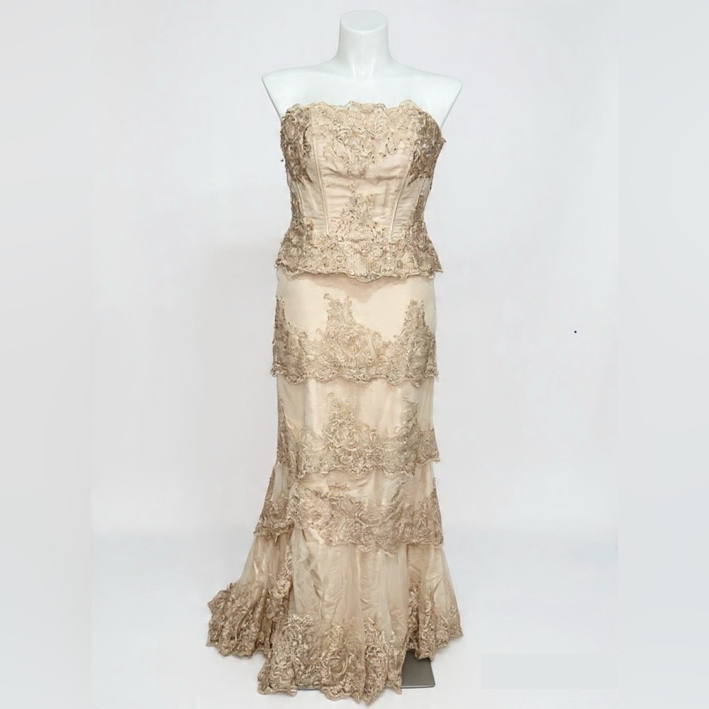 Strapless Lace Elegant Corset Gown Evening Dress in Champagne/nude/mocha